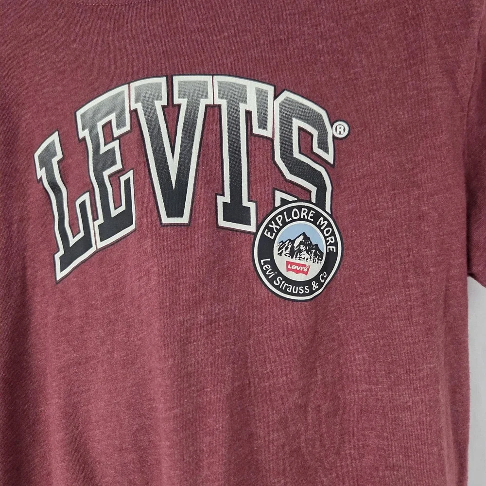 Levis Shirt Kids 10-12 Red Explore More Logo Graphic Short Sleeve Tee Top
